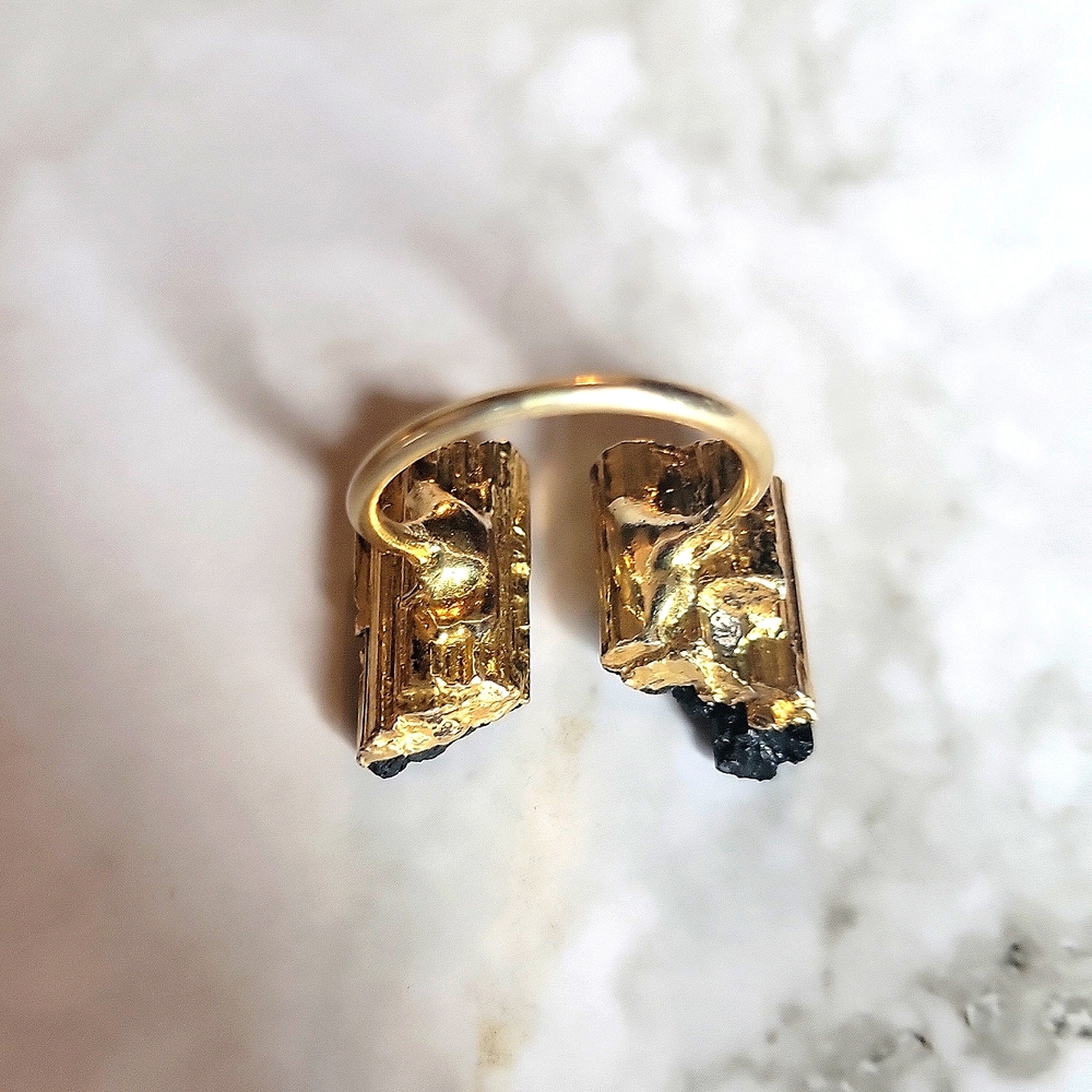 Black And Gold Adjustable Statement Ring - image 3